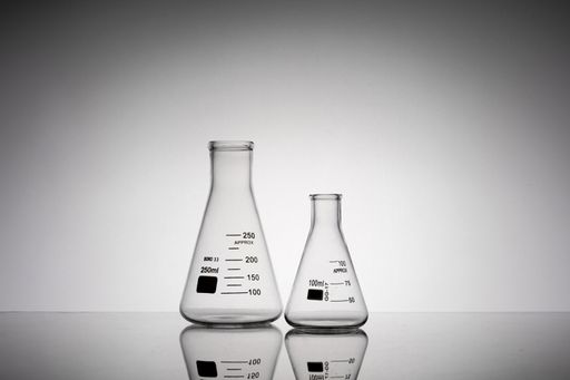 A closeup shot of laboratory flasks