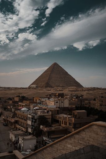 Moody sky over the famous pyramids of Giza