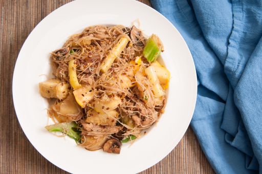 pad see ew with chicken and fresh garden vegetables, a traditional thai mea