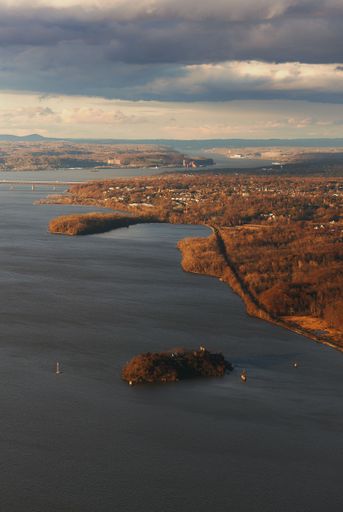 Aerial view of a mountain range near the sea in New York State