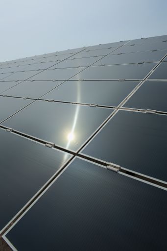 A vertical shot of solar panels