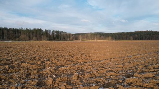 A scenic landscape featuring an expansive field surrounded by large rocky outcroppings and distant trees