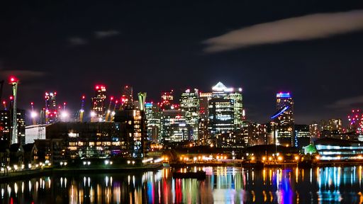 Night views of London's famous canary wharf