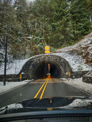 A road trip. Tunneling through a mountain.