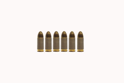 9 caliber cartridges for Beretta pistol isolated on a white background