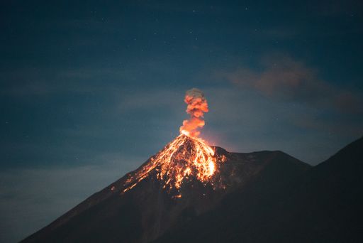 Fuego volcano erupting during beautiful night taken in Guatemala, Central America