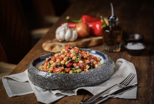 A tasty Italian chickpea salad, Mediterranean vegetarian meal