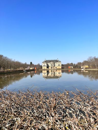 A vertical shot of the Summer Palace of Grosser Garten. Dresden, Germany.