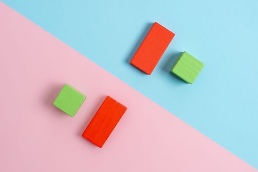 Comparison of Two Objects Blocks Pencils Sticker Notes Facing Inward Outward Making An Arrangement In A flatlay Lay Perspective