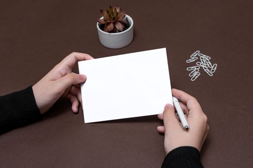 Woman Hand Holding Blank Notes Writing New Messege Updates Ideas. Lady Palm Showing Envelope Folding Sending Letters Post Address.