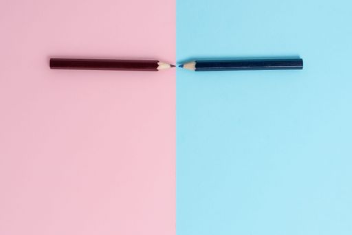 Comparison of Two Objects Blocks Pencils Sticker Notes Facing Inward Outward Making An Arrangement In A flatlay Lay Perspective