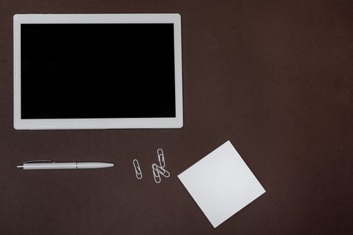 Blank Notes Writing New Messege Updates Ideas Next To Tablet. Showing Envelope Folding Sending Letters Post Address And Email Tab.