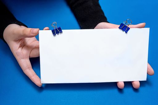 Woman Hand Holding Blank Notes Writing New Messege Updates Ideas. Lady Palm Showing Envelope Folding Sending Letters Post Address.