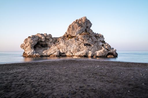 Sunrise on the Penon del Cuervo beach located in Malaga, Andalusia.