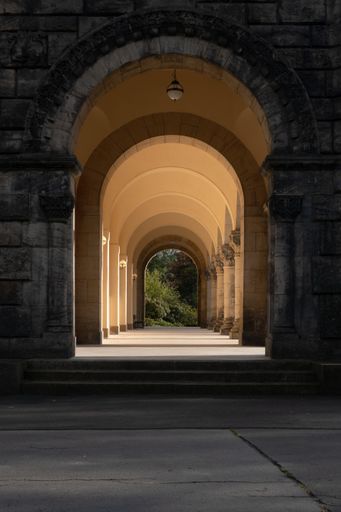 A vertical shot of a building arches