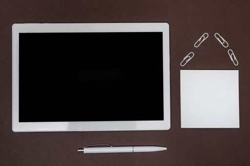 Blank Notes Writing New Messege Updates Ideas Next To Tablet. Showing Envelope Folding Sending Letters Post Address And Email Tab.