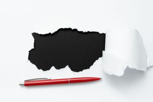 Abstract plain tear paper showing background with pen conspectus flatlay sheet presenting another backdrop and pencil with marker