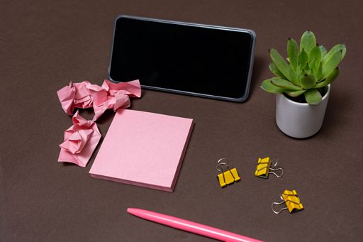 Blank Notes Writing New Messege Updates Ideas Next To Mobile. Showing Envelope Folding Sending Letters Post Address And Email Phone.