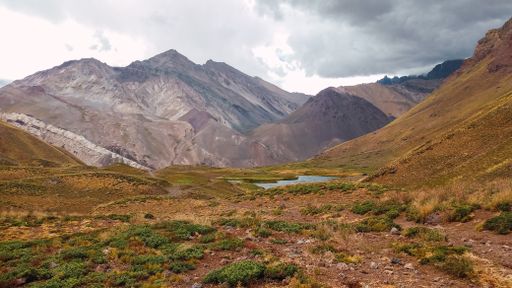 A horizontal shot of a beautiful mountainscape, the nature of Aconcagua Provincial Park, Mendoza, Argentina