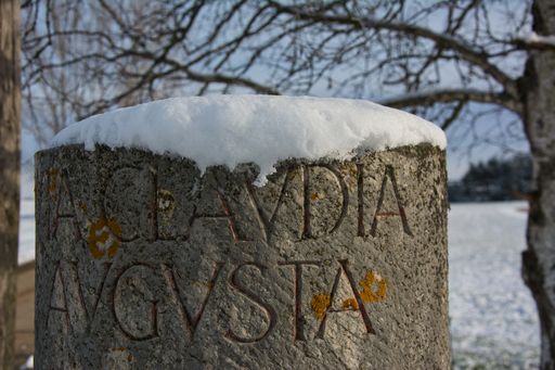 A part of the replica of a Roman milestone on the Via Claudia Augusta, an ancient Roman road  in Bavaria