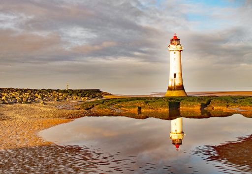 The New Brighton lighthouse captured on a cloudy day in Liverpool, UK
