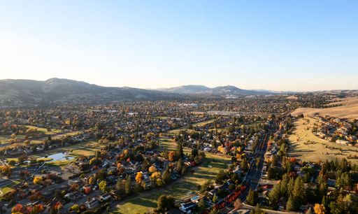 An Aerial view of the city of San Ramon in the East Bay region of San Francisco, California