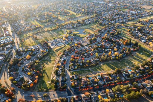An Aerial view of the city of San Ramon in the East Bay region of San Francisco, California