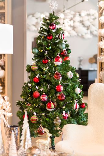 A selective of decorations on a Christmas tree