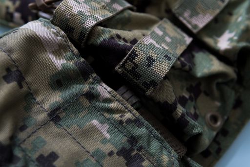 A closeup shot of camouflage military gear