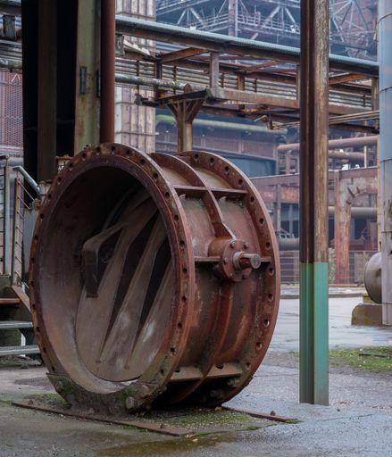 A rusty metallic industrial area in the Landschaftspark in Duisburg, Germany