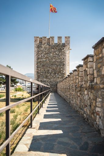 The Skopje Fortress surrounded by greenery under sunlight in North Macedonia
