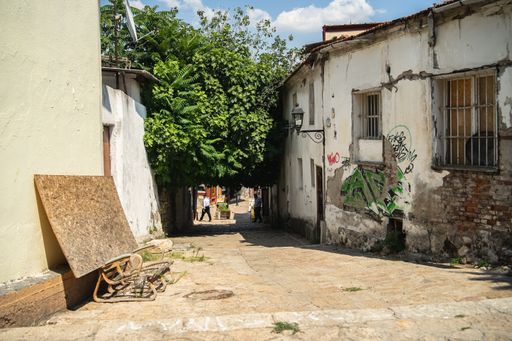 Architecture and street life in Skopje, the capital of North Macedonia.