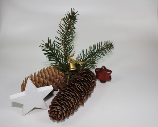 A closeup shot of decorative pines with stars and fir as a holiday ornament isolated background