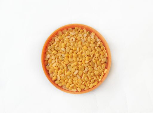 Mung beans without skin. Mung beans are light yellow in colour when their skins are removed.