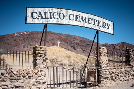 Entrance of the cemetery of the ghost town of Calico, a town of the old and far west