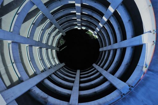 A closeup of the circular ramp for carparking