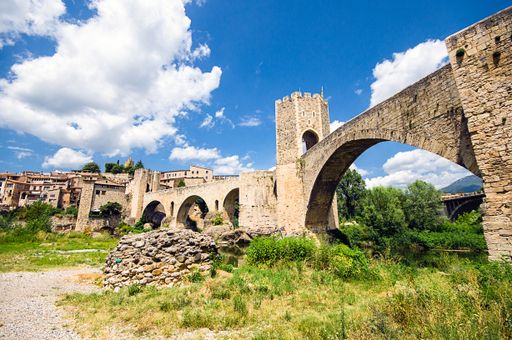 The beautiful old buildings captured on a sunny day in Girona, Spain
