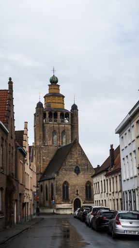 Bruges / Belgium - 3 march 2020: Road and building near Jeruzalemkerk church