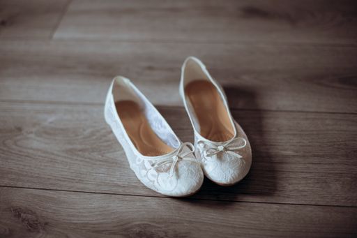 A closeup shot of white shoes
