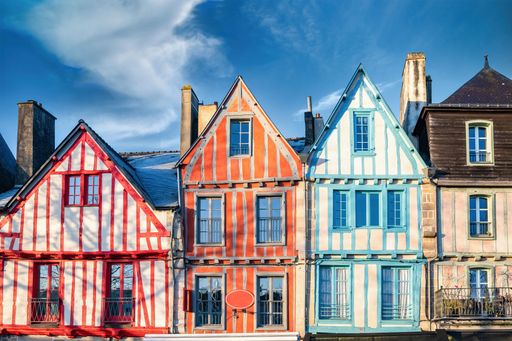 Vannes, beautiful old half-timbered houses in the medieval center, city in Brittany