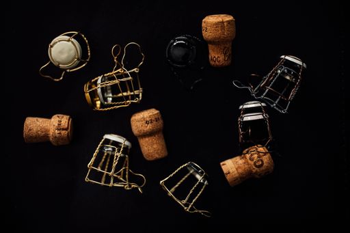 variety of cages and corks from sparkling wine bottles, packaging