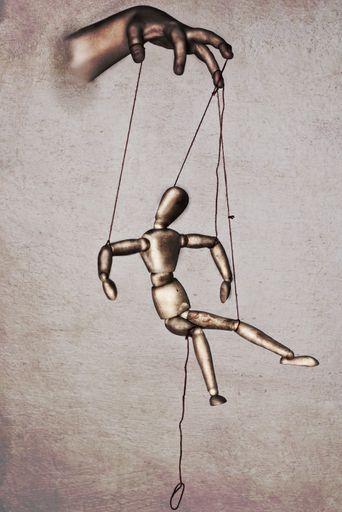 A beautiful drawing of a marionette manipulated by a puppeteer