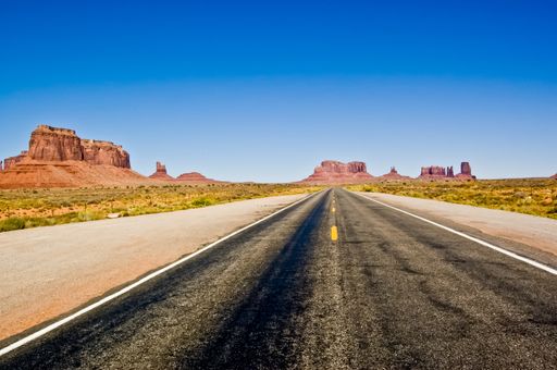 The road to the Monument Valley in the Navajo Tribal Park, USA