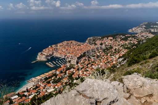 A high angle shot of Dubrovnik, Croatia with the sea in the background