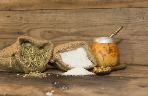 yerba mate infusion, with grated coconut and chamomile, called coconut mate
