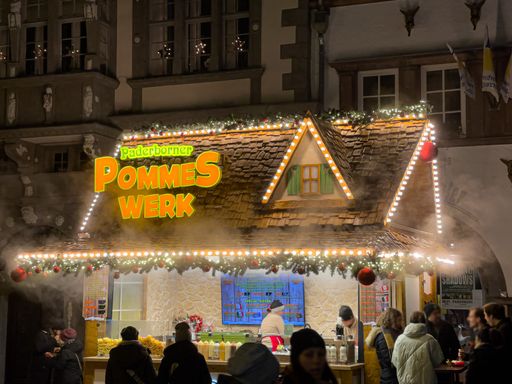An aerial view of illuminated Christmas market in Padeborn