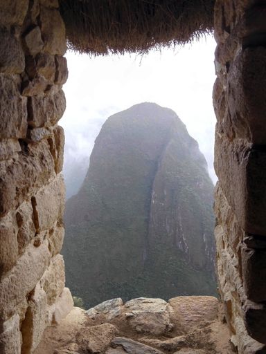 The Machu Picchu frames with a view of Huayna Picchu Sacred Valley in Peru