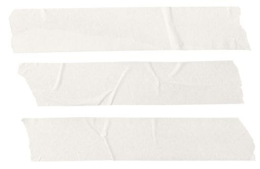 Group of three Blank painters tape stickers isolated on white background. Template mockup