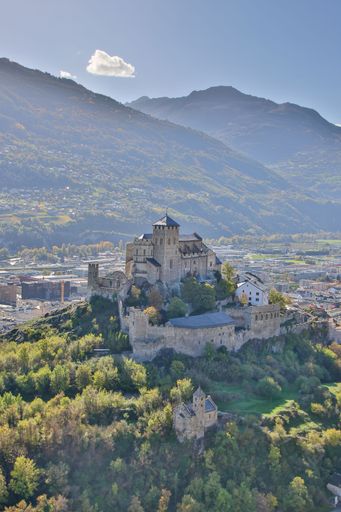 A vertical shot of the Valere Basilica in the city of Sion, Switzerland
