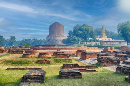 Sarnath under a cloudy blue sky in India